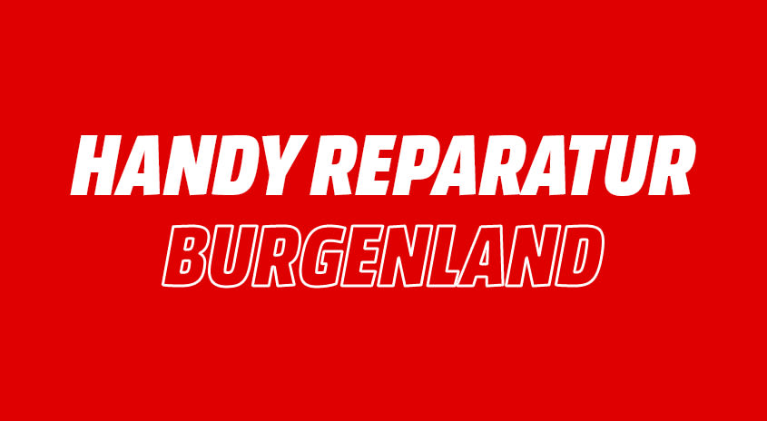 Bild mit rotem Hintergrund. Text im Bild: Handy Reparatur Burgenland