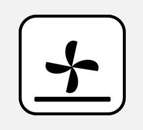 Symbol für Umluft mit Unterhitze, eine Ventilator mit geraden Strich darunter in einem Kästchen