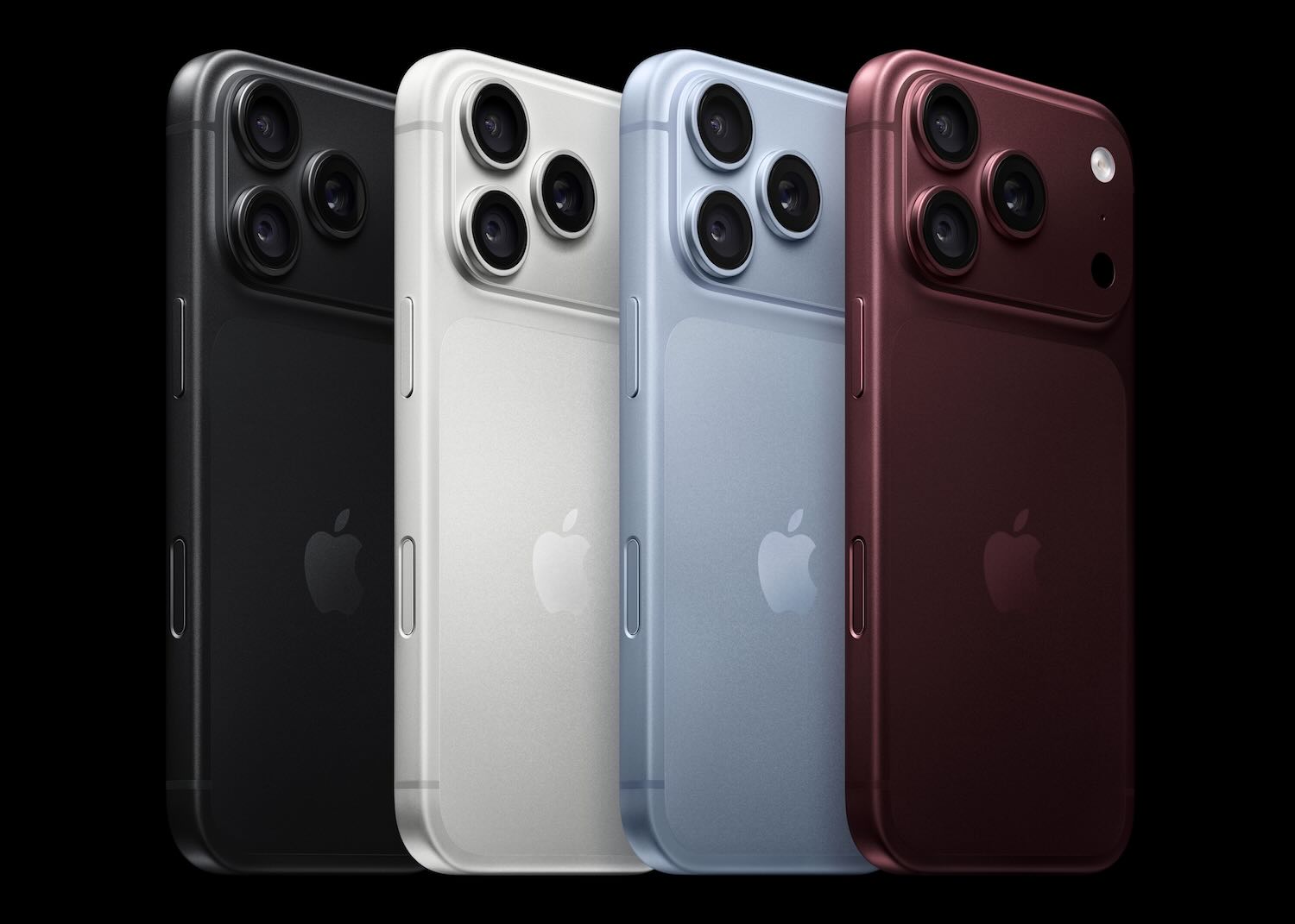 Die iPhone 18-Pro-Reihe in den Farben Black, Silver, Glacier und Burgundy.