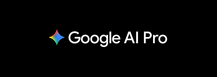Google AI Pro Logo mit buntem vierstrahligem Stern-Symbol in blau, gelb, rot und grün auf schwarzem Hintergrund