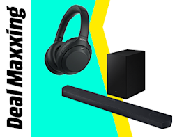 Produktbild eines Kopfhörers und einer Soundbar