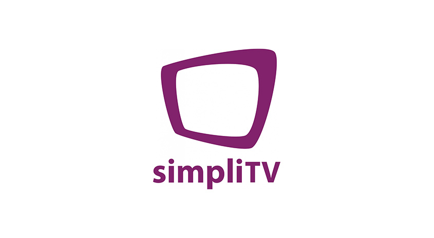 Lila Logo auf weißem Hintergrund; ein stilisiertes, abgerundetes Viereck über dem Wort "simpliTV".