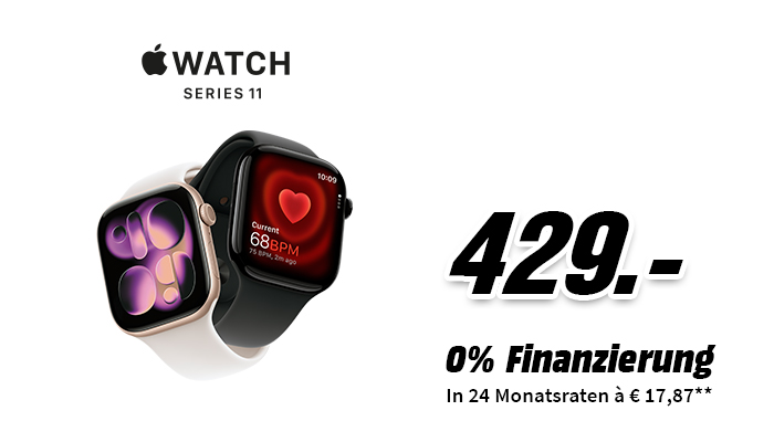 Apple Watch Series 11 für 429,- €. 0% Finanzierung in 24 Monatsraten à 17,88 €**
