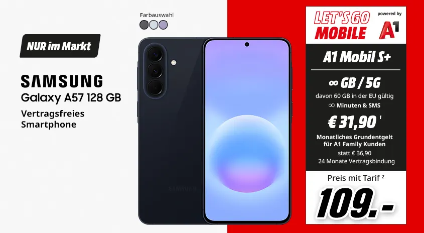 Samsung A57 mit Let's Go Mobile A1 Mobile S+ um 109€