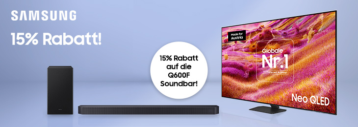 15% Rabatt auf die Q600F Soundbar bei gleichzeitigen Kauf eines Samsung Neo QLED TVs.