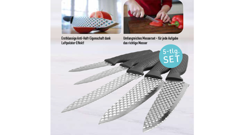 GPT-4.1 5-teiliges Messerset mit Anti-Haft-Klingen und ergonomischen Griffen. Für jede Küchenaufgabe das passende Messer, leicht zu reinigen.