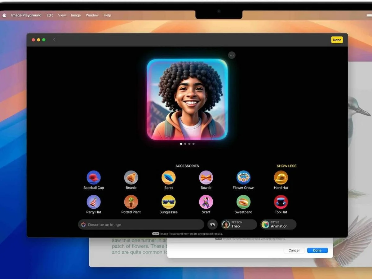 Eine Bildschirmaufnahme des Apple Image Playground