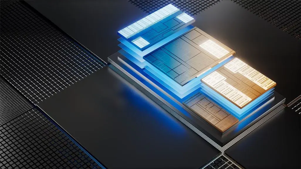Aufbau eines KI-Prozessors: Links die GPU, zentriert die NPU und rechts die eigentliche CPU