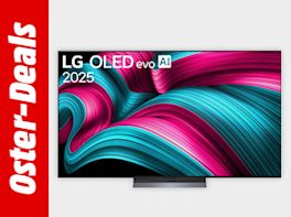 Bild mit grauem Hintergrund. Links davon steht "Oster-Deals" in weißer Schrift vor rotem Hintergrund. Rechts davon ein TV-Gerät.