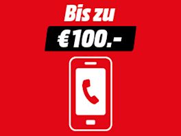 Roter Hintergrund mit Text: Bis zu € 100,-. Darunter ein Iconbild von einem Smartphone.