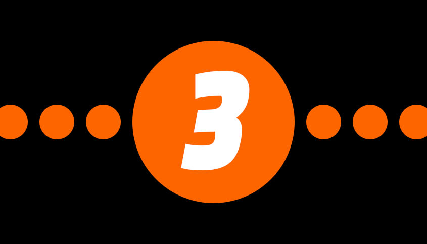 Weiße 3 in einem orangen Bubble