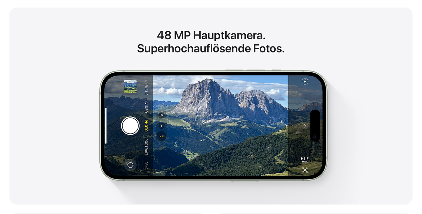 48 MP Hauptkamera. Superhochauflösende Fotos.