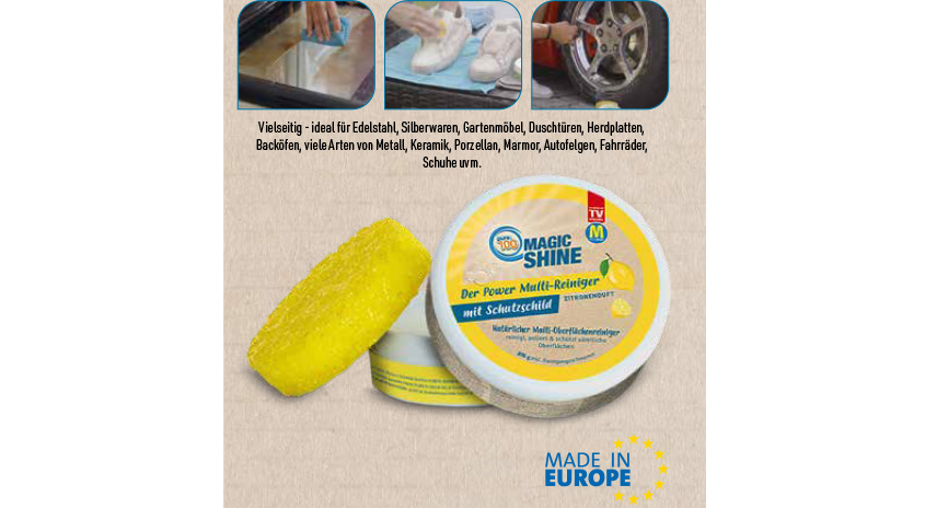 Power Multi-Reiniger ideal für Edelstahl, Silberwaren, Gartenmöbel, Duschtüren, Herdplatten, Backöfen, vielen Arten von Metall, Keramik, Porzellan, Marmor, Autofelgen, Fahrräder, Schuhe uvm.