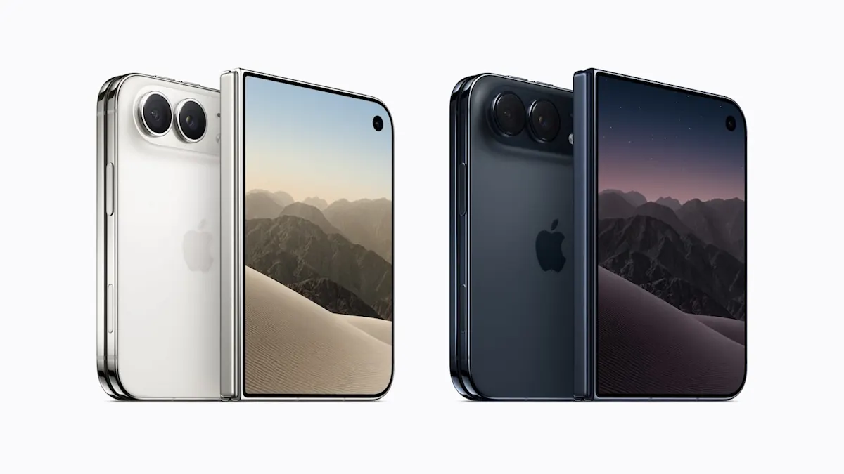 Das iPhone Duo in Vorder- und Rückansicht in den Farben „Sternenweiß“ und „Nachthimmel“