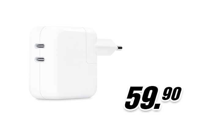 Produktbild des Apple 35W Dual USB C Port Power Adapters. Preis 59,90.