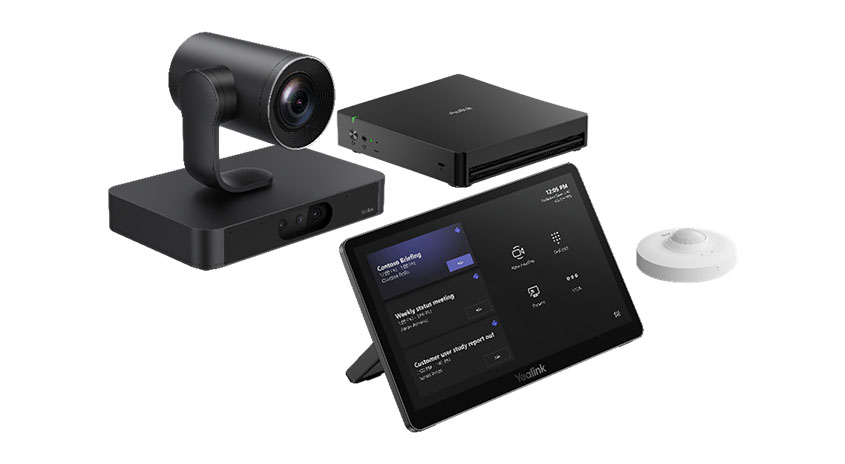 MVC S80‑C5U: PTZ‑Kamera auf Basis, Touch‑Controller, Compute‑Box und rundes Tischmikrofon.