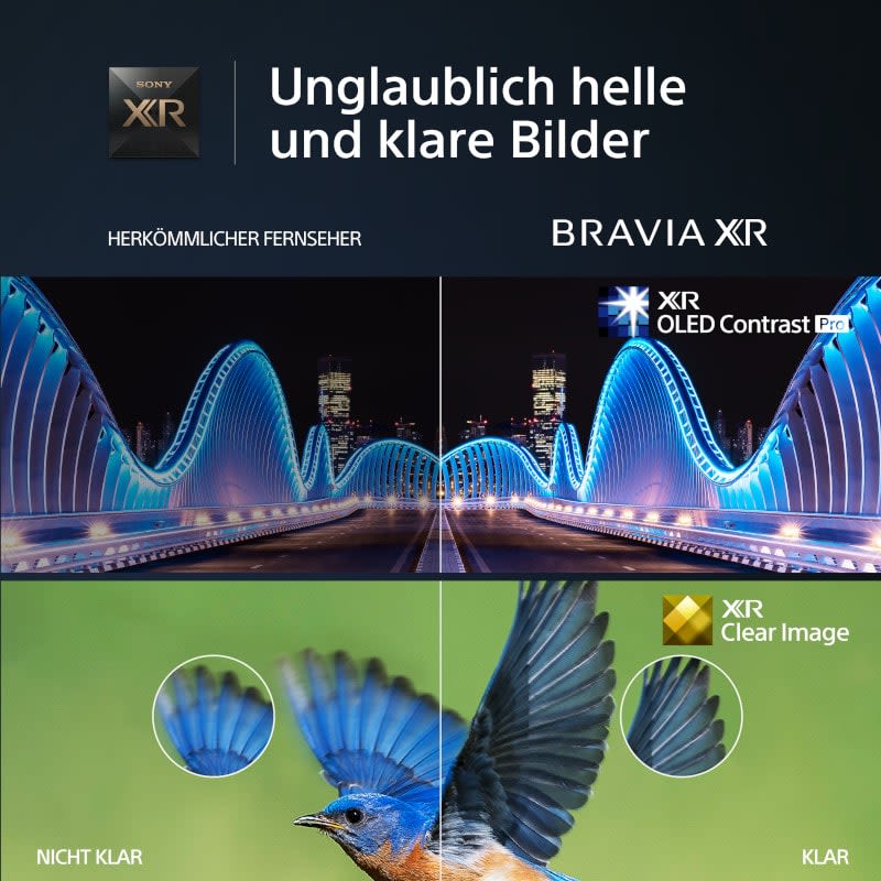 Bildervergleich mit beleuchteter Brücke und Vogel