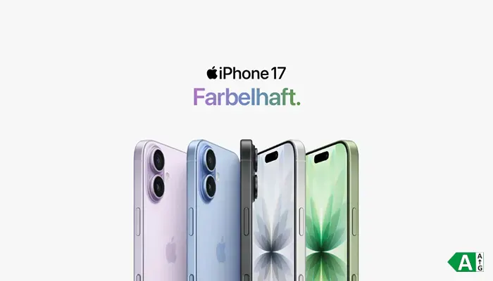 iPhone 17. Farbelhaft. Abbildungen der verschiedenen Farben. Energielabel A.