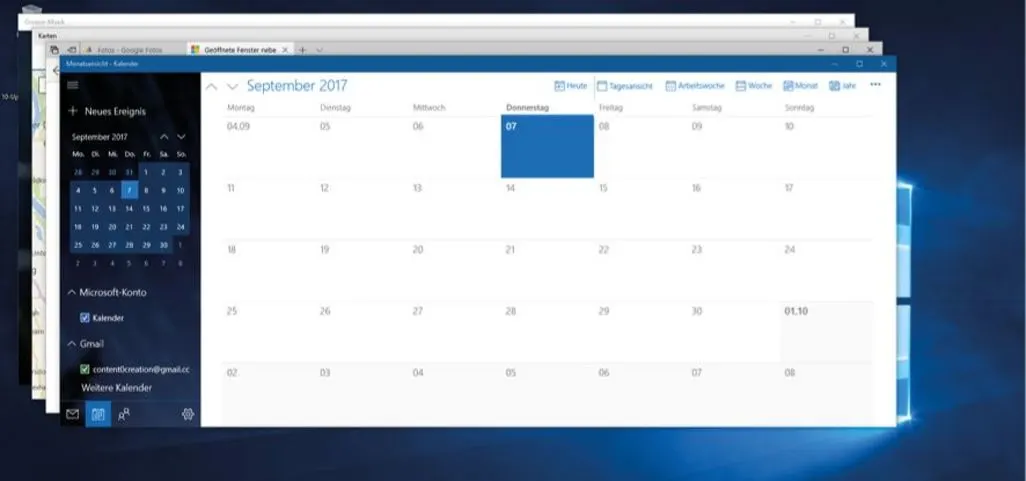 Screenshot des Kontextmenues auf Windows-Desktop zum Fenster anordnen