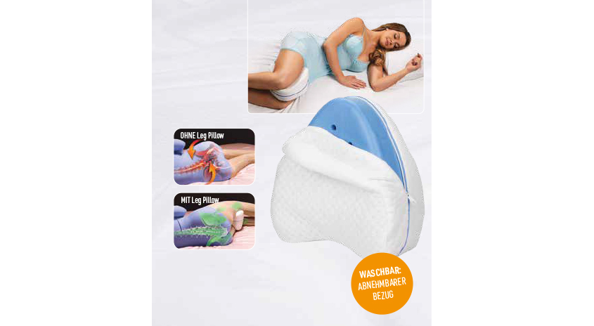 Ergonomisches Beinkissen mit waschbarem Bezug, unterstützt die Bein- und Rückenhaltung beim Schlafen, ideal für Seitenschläfer.