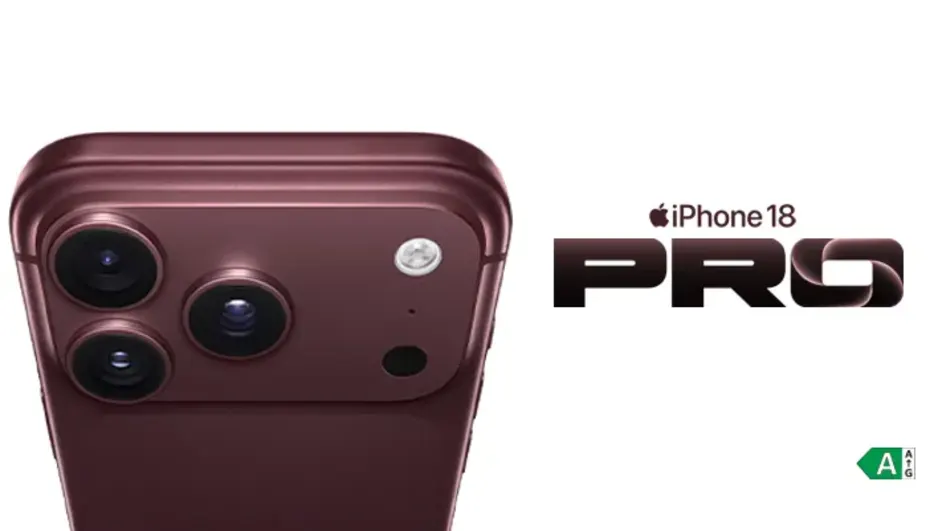 Nahaufnahme der Hälfte der Rückseite des iPhone 18 Pro in Burgundy.
