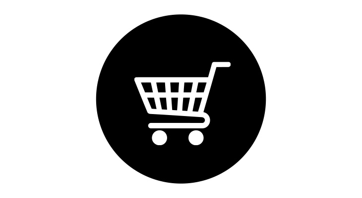 Icon eines Einkaufswagens in einem schwarzen Kreis