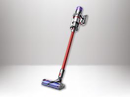 Produktbild eines Stick-Staubsaugers vor weiß-grauem Hintergrund.