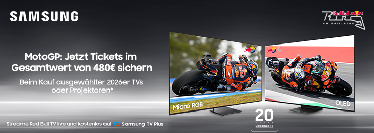 GPT-4.1 Samsung Werbung: MotoGP Tickets im Wert von 480 € sichern beim Kauf eines 75"+ TVs oder The Premiere Projektors. Aktion bis 03.08.2025.