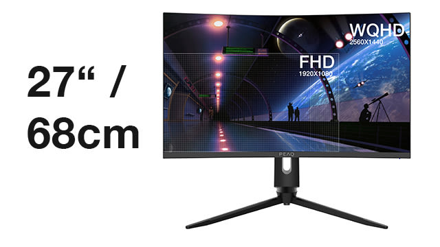 Monitor Frontansicht, 27 Zoll/68cm Diagonale, Screen Fill mit WQHD/FHD vergleich