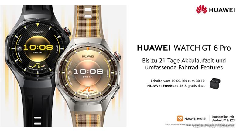 Huawei Watch GT6 - Akkulaufzeit bis zu 21 Tage und umfassende Fahrrad-Features