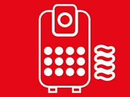 Bild mit rotem Hintergrund, darauf ein Piktogramm in weiß von einem Lufteiniger