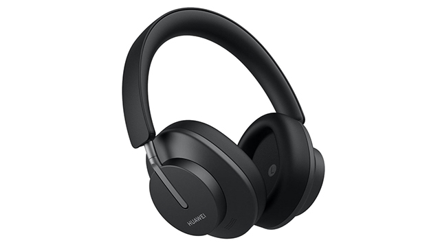 Ein schwarzer Over-Ear-Kopfhörer mit Bügel ist auf einem weißen Hintergrund dargestellt. Das Wort "HUAWEI" ist auf dem Kopfhörer zu lesen.