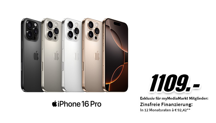 Fünf iPhones in Schwarz, Silber, Weiß und Gold. Auf dem letzten ist ein Bildschirm mit orangen Kreisen zu sehen. Angebotspreis: 1109 Euro.