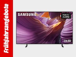 Bild mit hellgrauem Hintergrund und einem roten Streifen links und weißem Text "Frühjahrsangebote"; rechts im Bild ein TV-Gerät