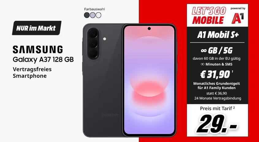 Samsung A37 mit A1 Mobile S+ um 29€