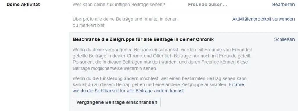Facebook-Privatsphaereneinstellungen zeigen verschiedene Sichtbarkeitsoptionen