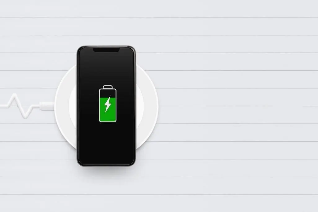 Smartphone liegt auf einer kabellosen Ladestation und wird geladen