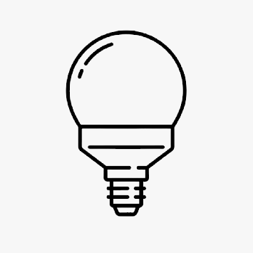 Eine Glühbirnenlinie zeichnet ein rundes Oberteil, das auf einer strukturierten Basis sitzt, auf einem weißen Hintergrund.