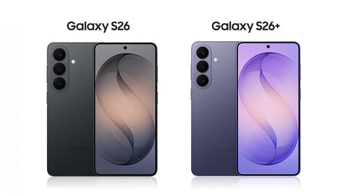 Galaxy S26 von vorne und hinten, Galaxy S26+ von vorne und hinten