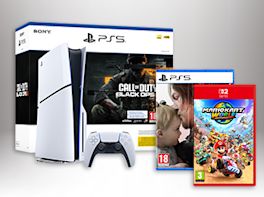Produktbilder der PS5 und von zwei Games