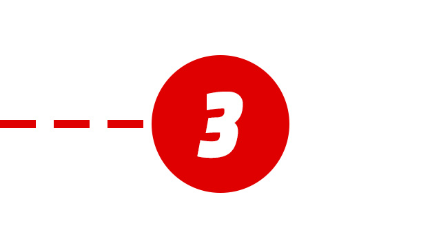 Rote Linie, die zu einem roten Kreis mit einer weißen 3 auf weißem Hintergrund führt.