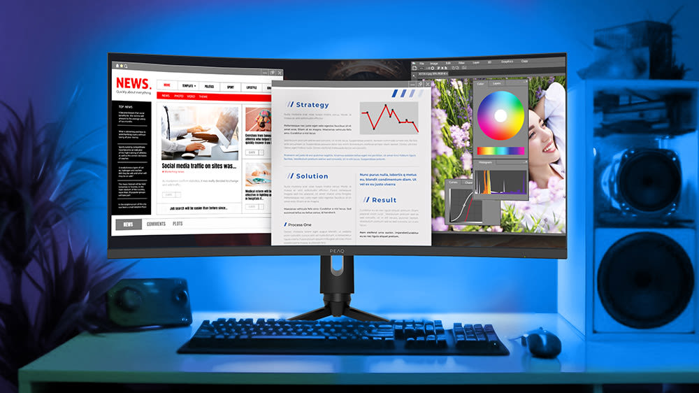 PEAQ PMO G341CWQK Curved Gaming Monitor, 34 Zoll UWQHD, 165Hz, 1ms, 350cd, 219, VAPanel