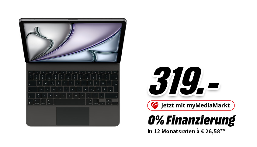 Apple Magic Keyboard in Schwarz für 319 Euro, mit myMediaMarkt: 0% Finanzierung in 12 Raten à 26,58 Euro