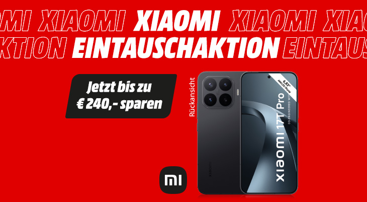 Werbegrafik für das Xiaomi 17T Pro mit Eintauschaktion und Hinweis auf bis zu 240 Euro Ersparnis