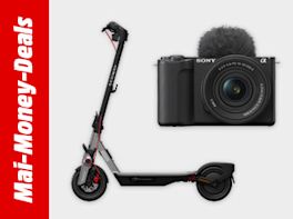 E-Scooter und spiegellose Systemkamera, schwarz