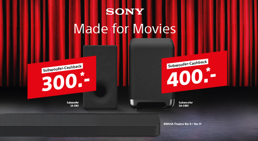 Sony – €300,- bzw. €400,- Cashback auf ausgewählte Subwoofer