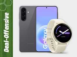 Produktbild von einem Smartphone und einer hellen Smartwatch