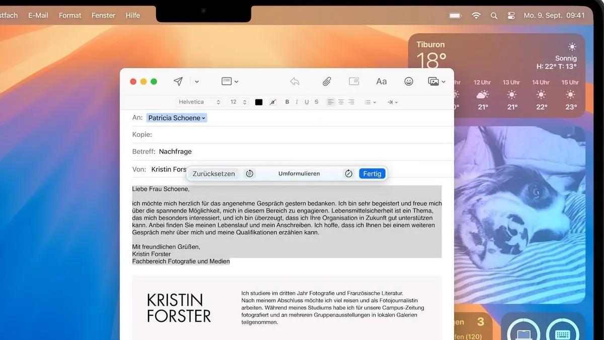 Screenshot eines Mac mit geoeffnetem E-Mail-Programm