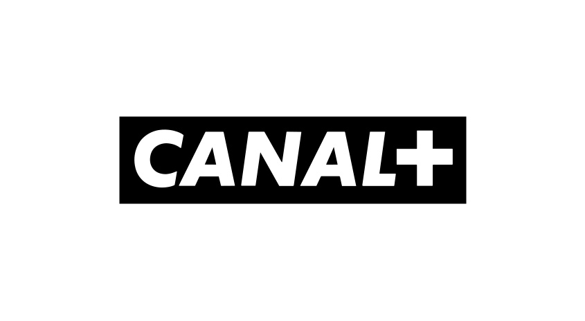 "CANAL+"-Logo in Weiß auf einem schwarzen Rechteck vor weißem Hintergrund.