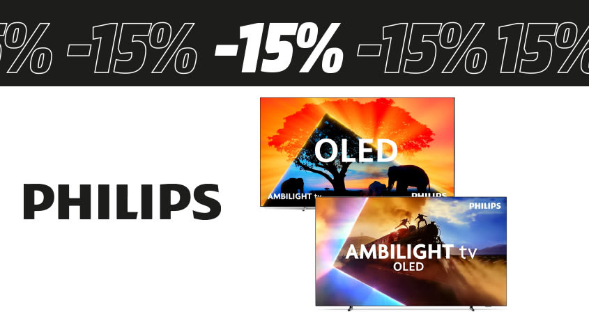Das Logo von Philips steht links im Bild, daneben sie zwei Philips TVs abgebildet. Darüber steht: -15%